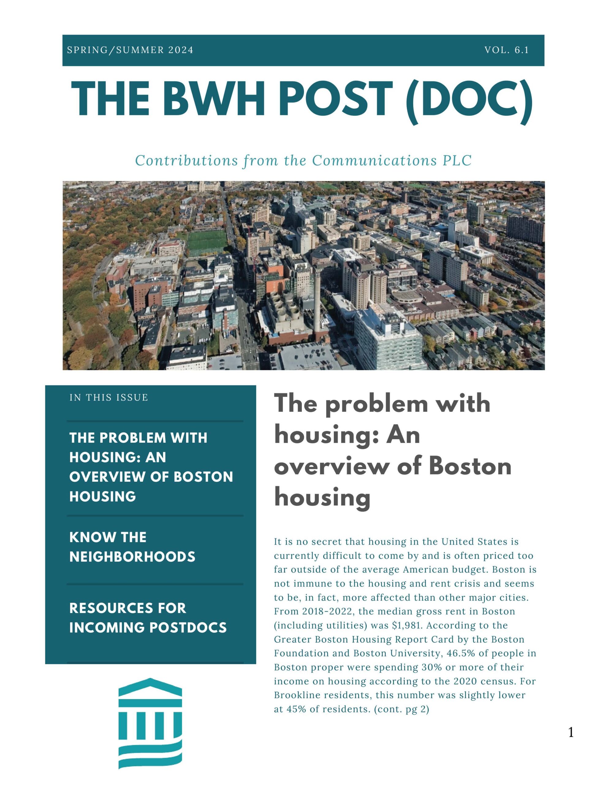 Cover of the 2024 Spring/Summer issue of The BWH Post(Doc) Newsletter.